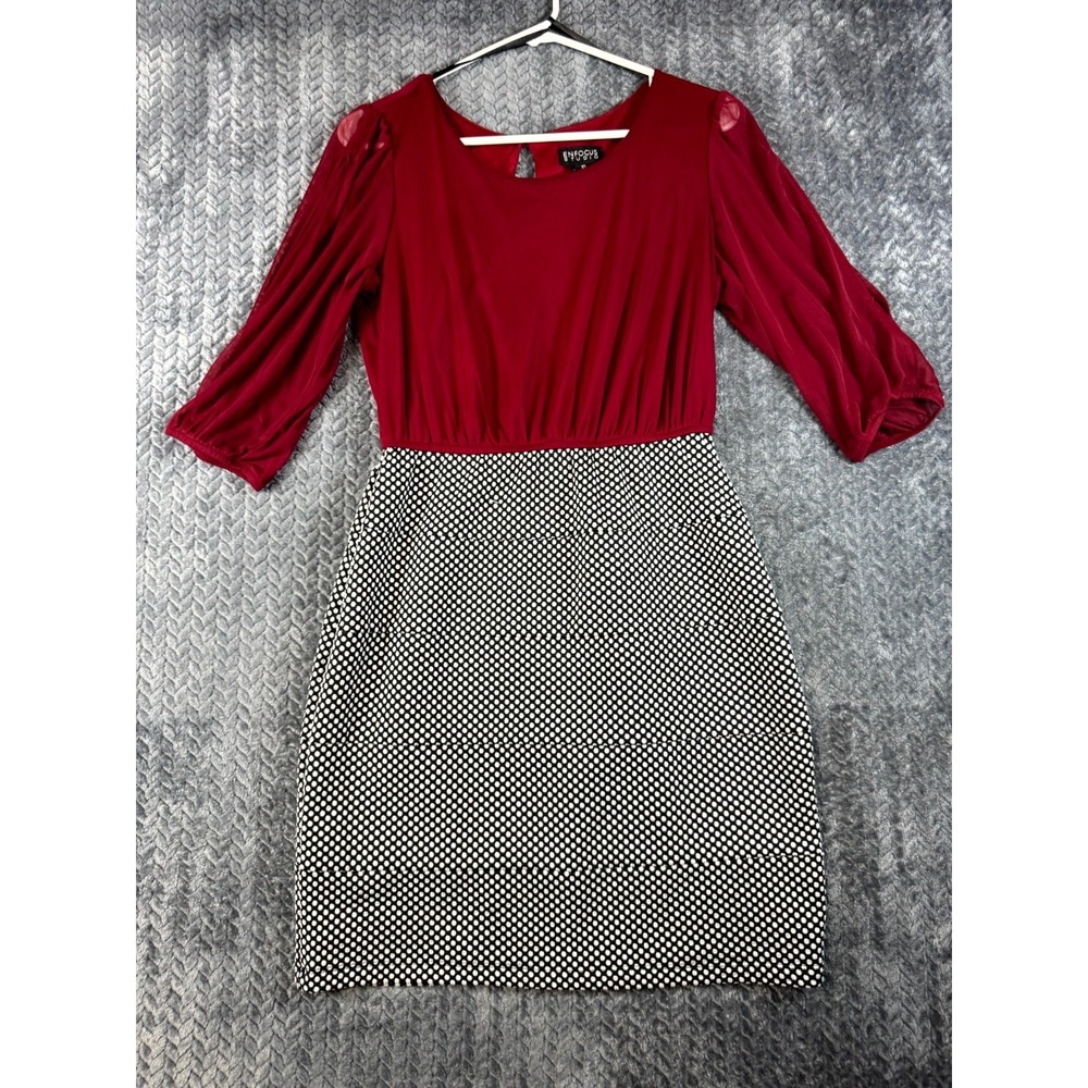 Enfocus Studio Chiffon Sheath Dress Womens 10 Red Polka Dot Layered Keyhole Back